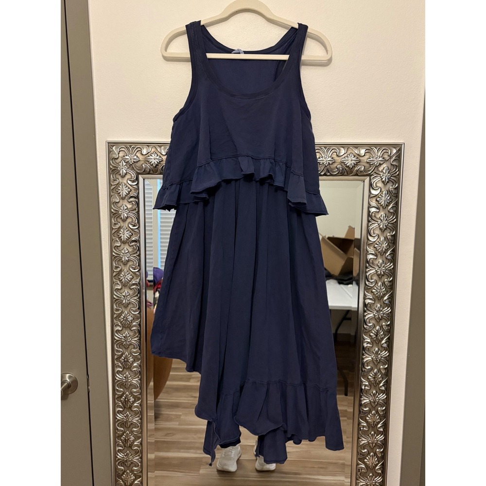 Daily Practice Anthropologie Navy Ruffle Asymmetrical Midi Dress XS Boho f5